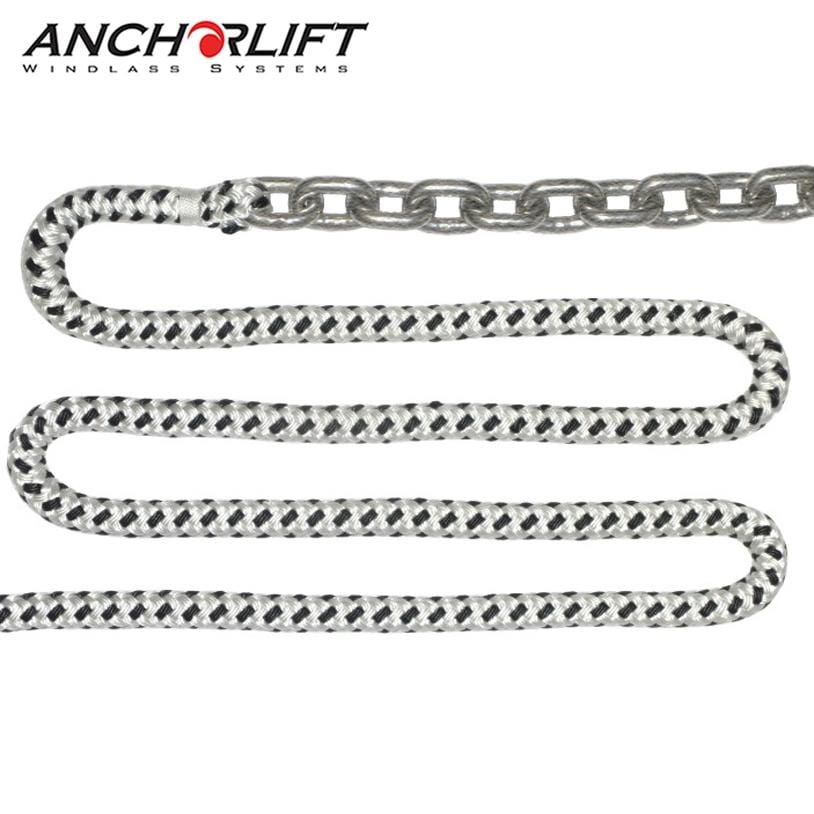 Anchorlift Anchor Lines 150' × 1/2" Rope + 15' × 1/4" HT Chain Double-Braided Windlass Rope and Galvanized HT Chain (For Windlass)