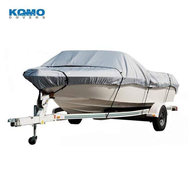 Komo Covers Boat Covers 12-14' / Boat Cover Grey V-Hull Boat Cover, Heavy Duty (300D), Trailerable