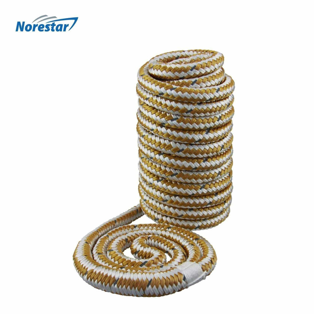 Norestar Dock Lines 15' × 1/2" High-Visibility Reflective Double-Braided Nylon Dock Line, Gold