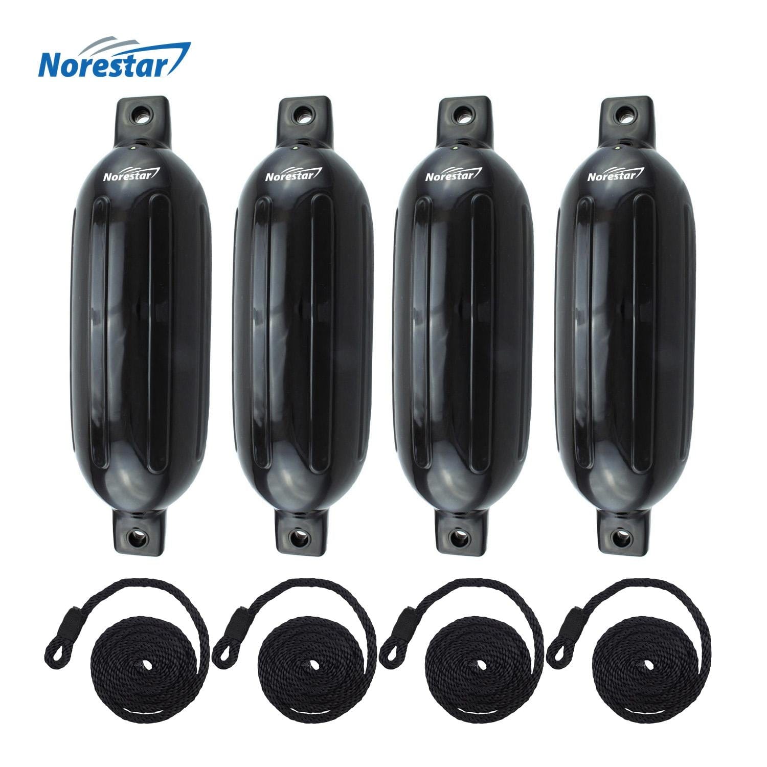 Fender Line Four-Pack Double-Eye Ribbed Boat Fenders with Fender Lines, Deflated ...