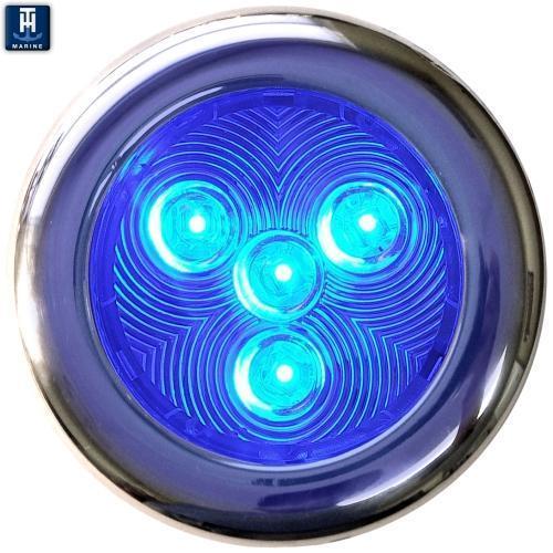 TH Marine Gear 3" Dia - 4 Blue LEDs Stainless LED Puck Lights