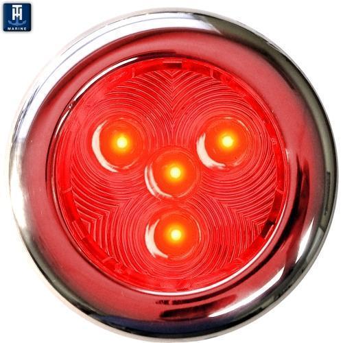 TH Marine Gear 3" Dia - 4 Red LEDs Stainless LED Puck Lights
