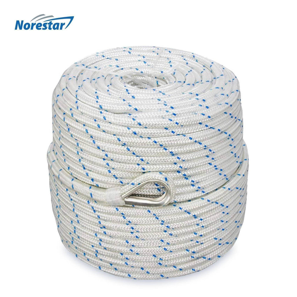 Norestar Anchor Lines 150' × 3/8" Double-Braided Nylon Anchor Rope with Stainless Steel Thimble