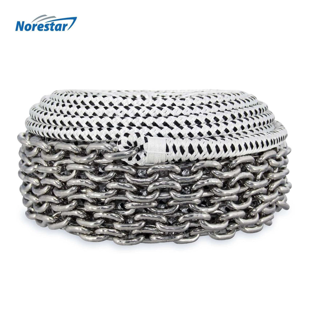 Norestar Anchor Lines Distressed Packaging Double-Braided Nylon Windlass Rope & Stainless Steel Chain (Prespliced 1/4" HT G4 Chain)
