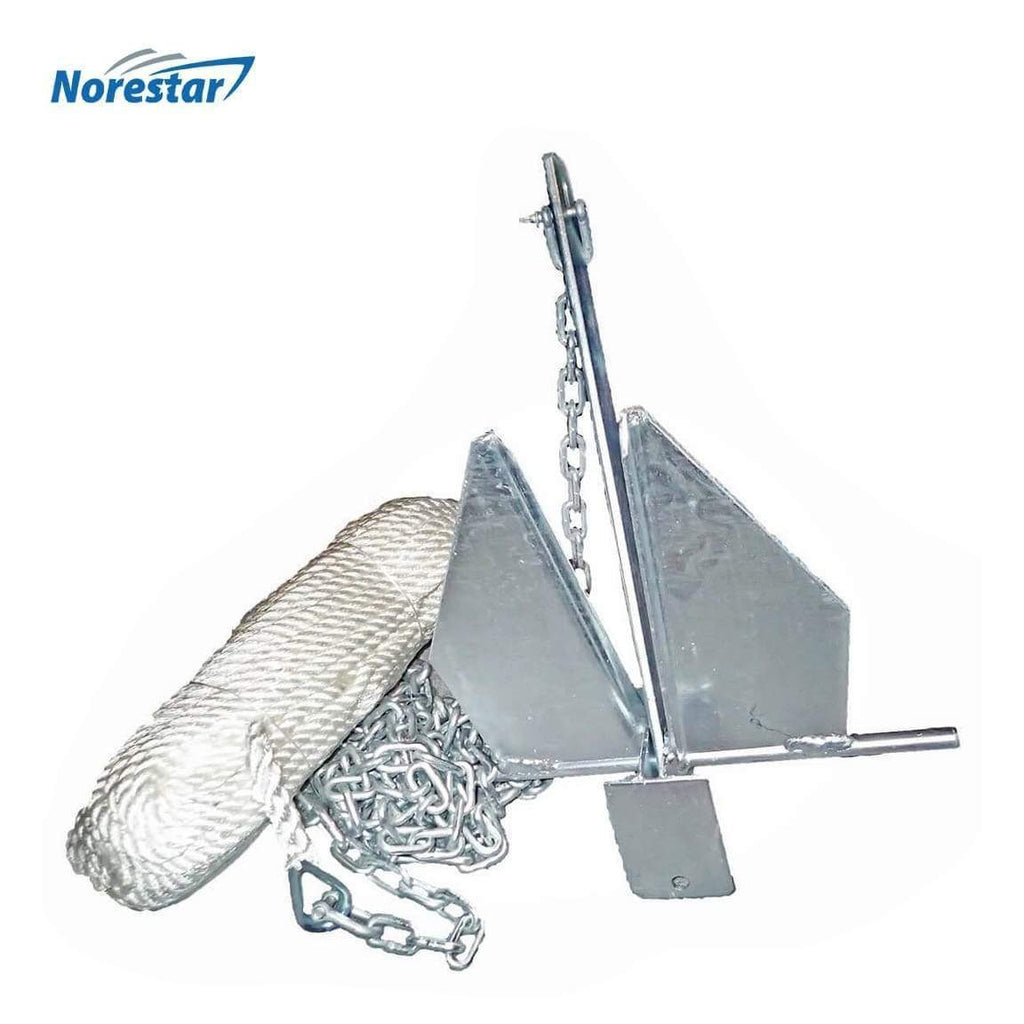 Norestar Anchors 10 lb Anchor, 6' × 5/16" Chain, 150' × 3/8" Rope Distressed Packaging Fluke Boat Anchor Kit: 150' Rope, 6' Chain, for small boats