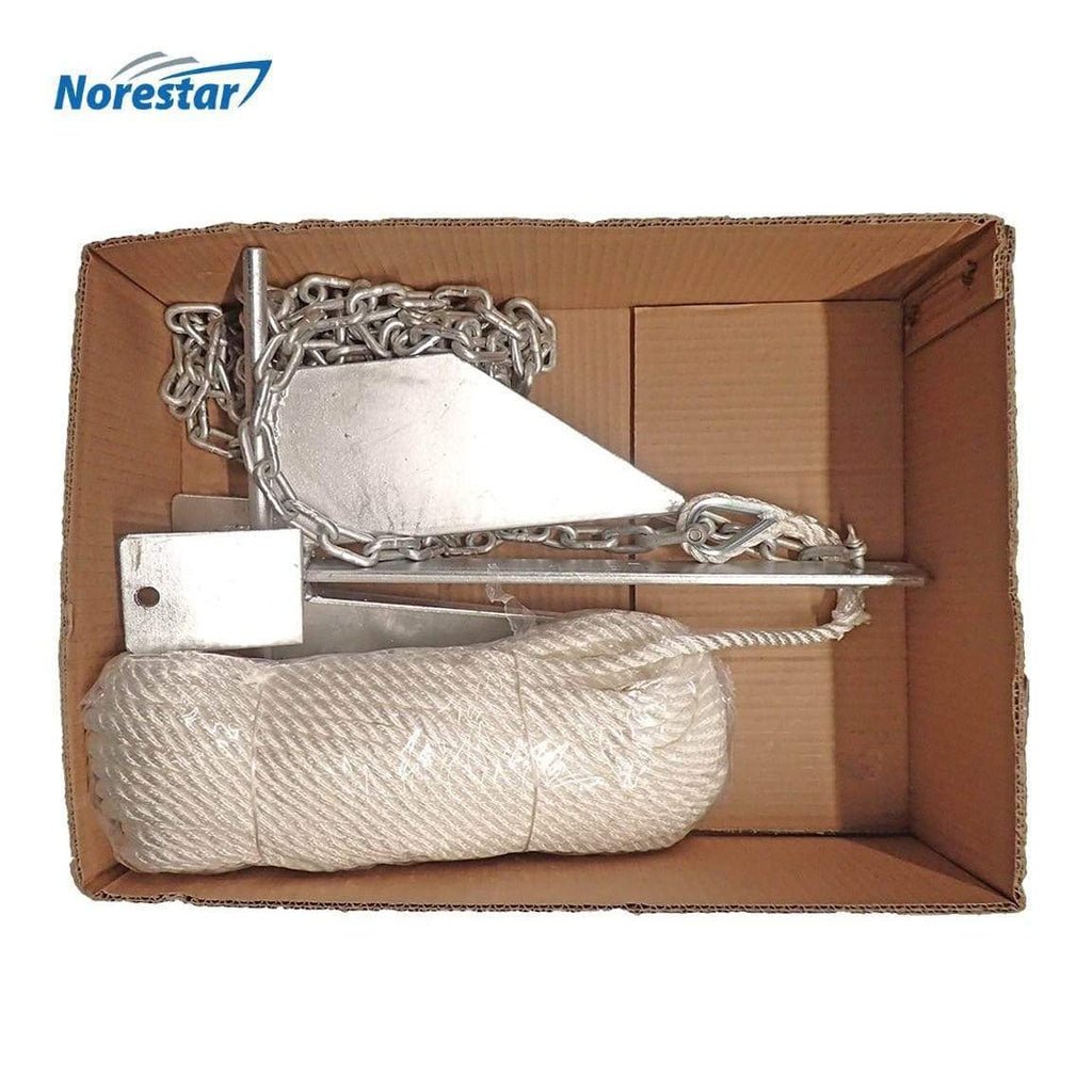 Norestar Anchors 10 lb Anchor, 6' × 5/16" Chain, 150' × 3/8" Rope Distressed Packaging Fluke Boat Anchor Kit: 150' Rope, 6' Chain, for small boats