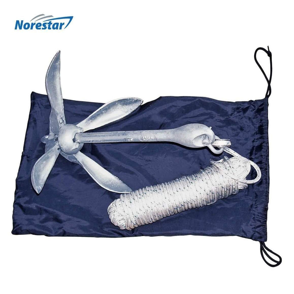 Norestar Anchors 8 lbs Folding Grapnel Boat Anchor System with Anchor Rope for Small Boats