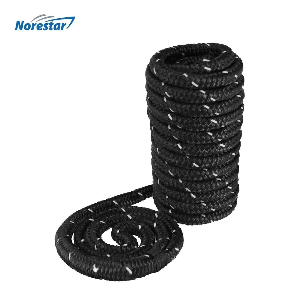 Norestar Dock Lines 15' × 1/2" High-Visibility Reflective Double-Braided Nylon Dock Line, Black