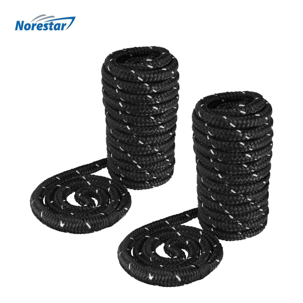 Norestar Dock Lines 15' × 1/2" Set of Two High-Visibility Reflective Double-Braided Nylon Dock Lines, Black