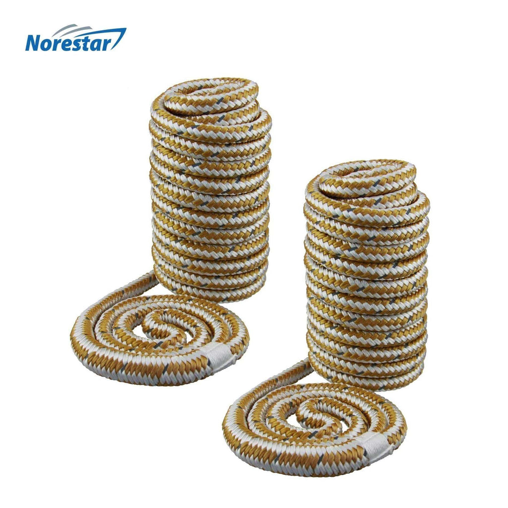 Norestar Dock Lines 15' × 1/2" Set of Two High-Visibility Reflective Double-Braided Nylon Dock Lines, Gold