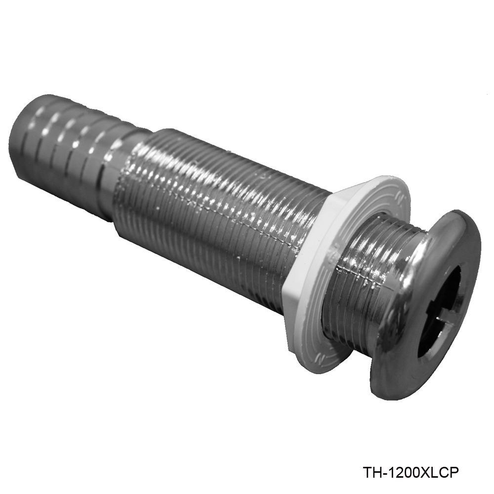 TH Marine Gear Extended Length - 1-1/8” Hose - Chrome Plated (TH-1200XLCP-DP) 1-1/8 inch Straight Thru-Hull Fittings