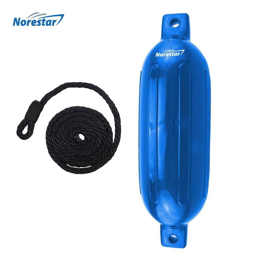 Norestar Fenders 5.5" × 20" / Blue Double-Eye Ribbed Boat Fender with Fender Line, Deflated
