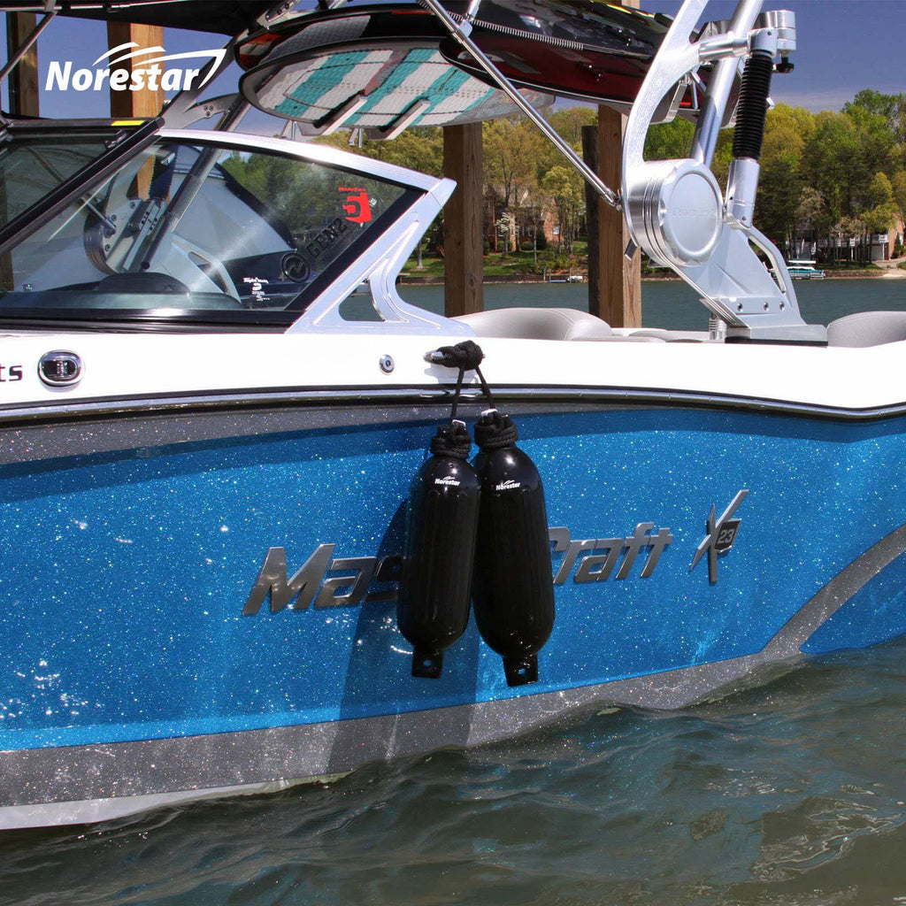 Norestar Fenders Two-Pack Double-Eye Ribbed Boat Fenders with Fender Line, Deflated