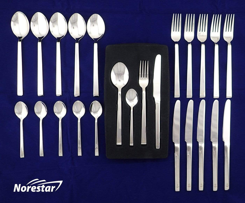 Norestar Galleyware 24 Piece Stainless Steel Nautical Theme Cutlery/Flatware Set