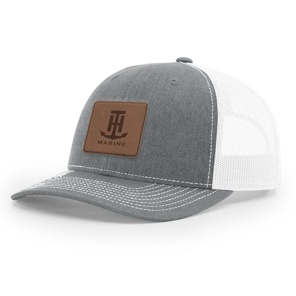 T-H Marine Snapback Hat Gray and Leather Patch Logo Snapback